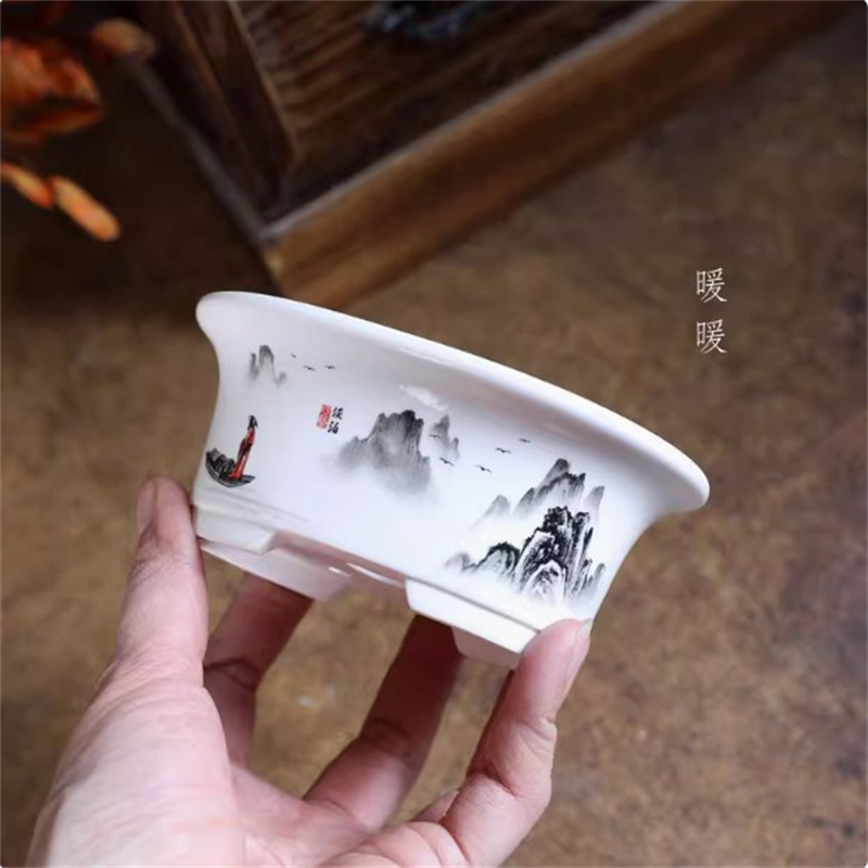 Plant Desk Mini - Porselein witte ovale bonsai pot, mini