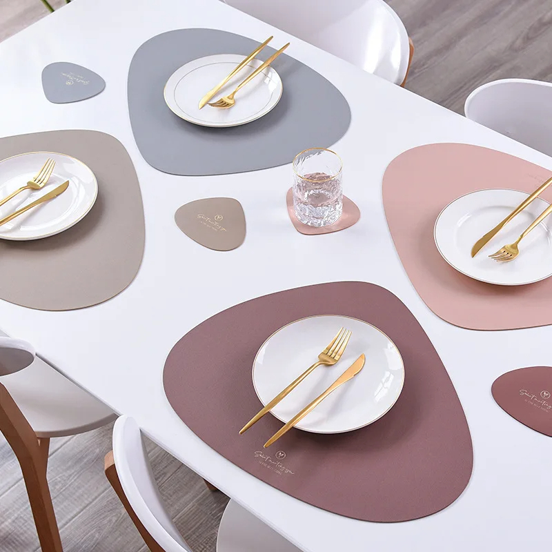 Desk Mat Leather - Onregelmatige Lederen Placemats En Onderzetters Set