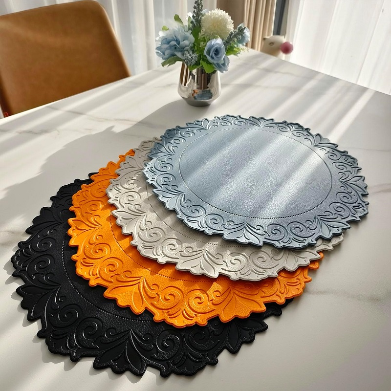 Desk Mat Leather - 1/6/10PCS Ronde Keukentafelmat Europees Reliëf Waterdicht