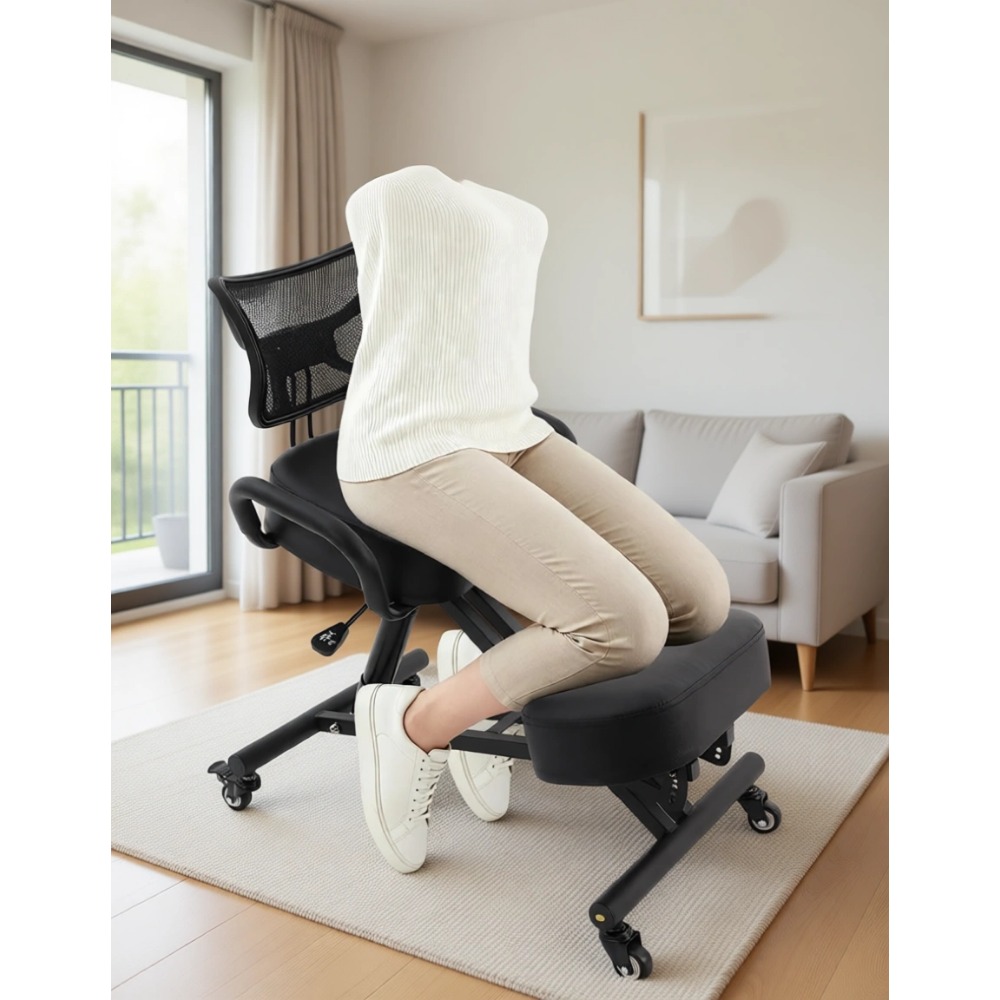 Home Office Ergonomics - Ergonomische knielstoel met rugleuning en zwenkwielen