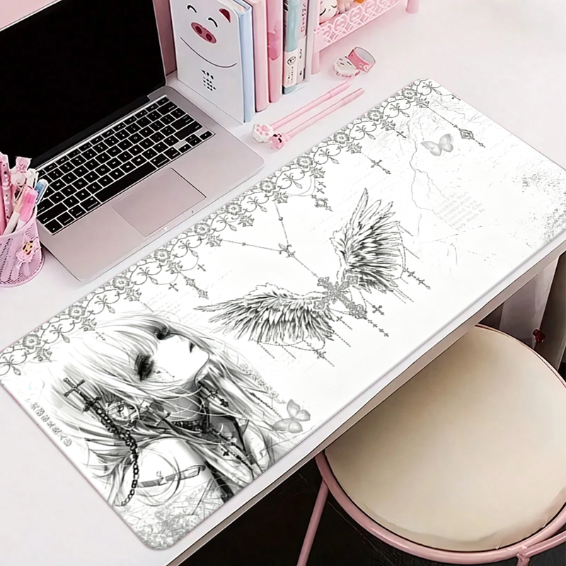 Desk Mat Leather - Leren muismat Zwart Wit Anime Esthetiek