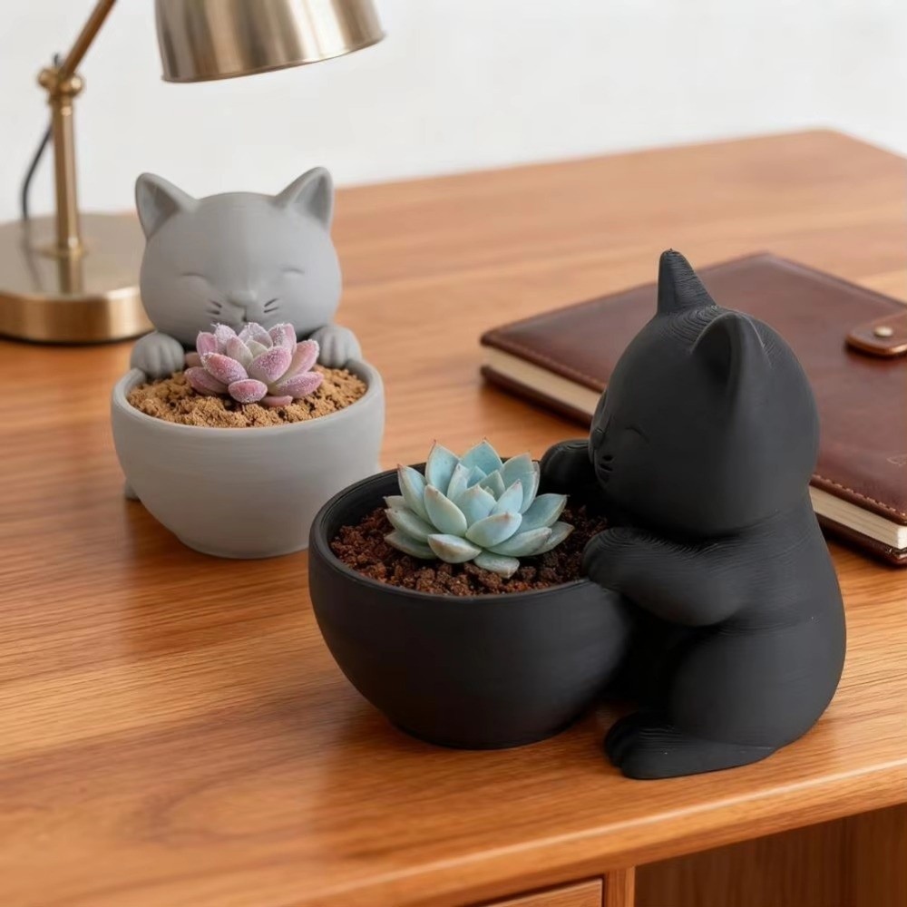 Plant Desk Mini - Miniatuur Bloempotje met Drainagegaten, Kattenvormig, Uniek