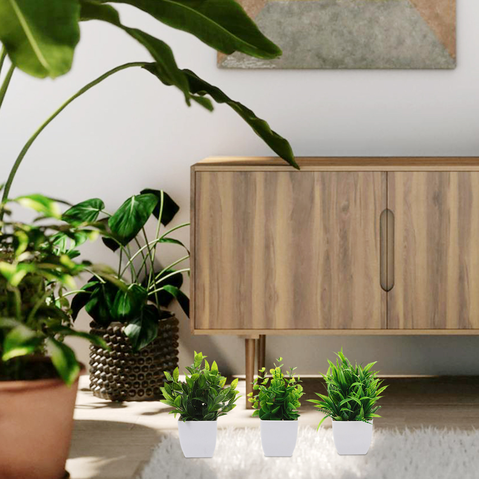 Plant Desk Mini - 3 stuks kleine kunstmatige potplanten, mini-kunstplanten