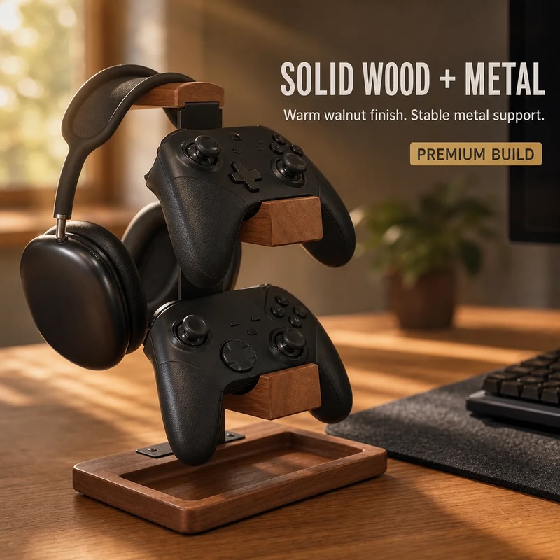 Houten hoofdtelefoonstandaard, - Home Office Headset recensie en prijs
