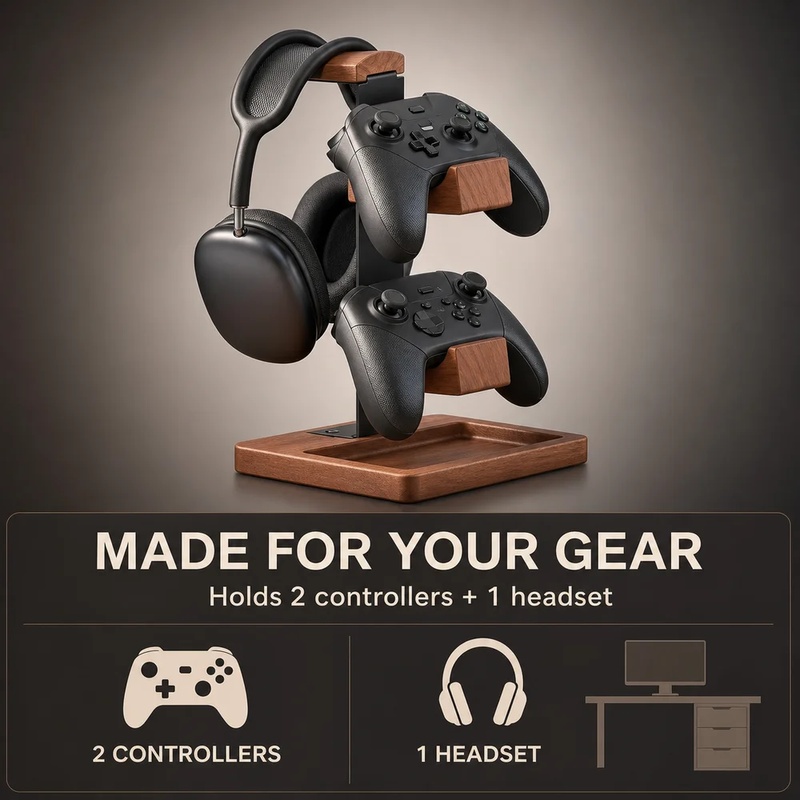 Houten hoofdtelefoonstandaard, - Home Office Headset recensie en prijs