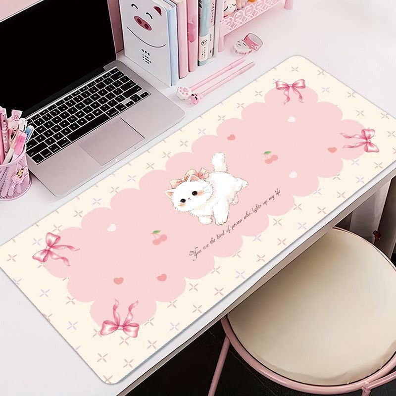 Kawaii roze schattige kat stri - Desk Mat Leather recensie en prijs