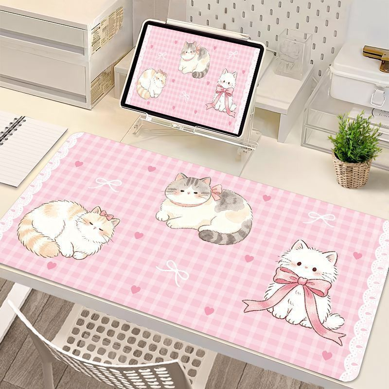 Kawaii roze schattige kat stri - Desk Mat Leather recensie en prijs